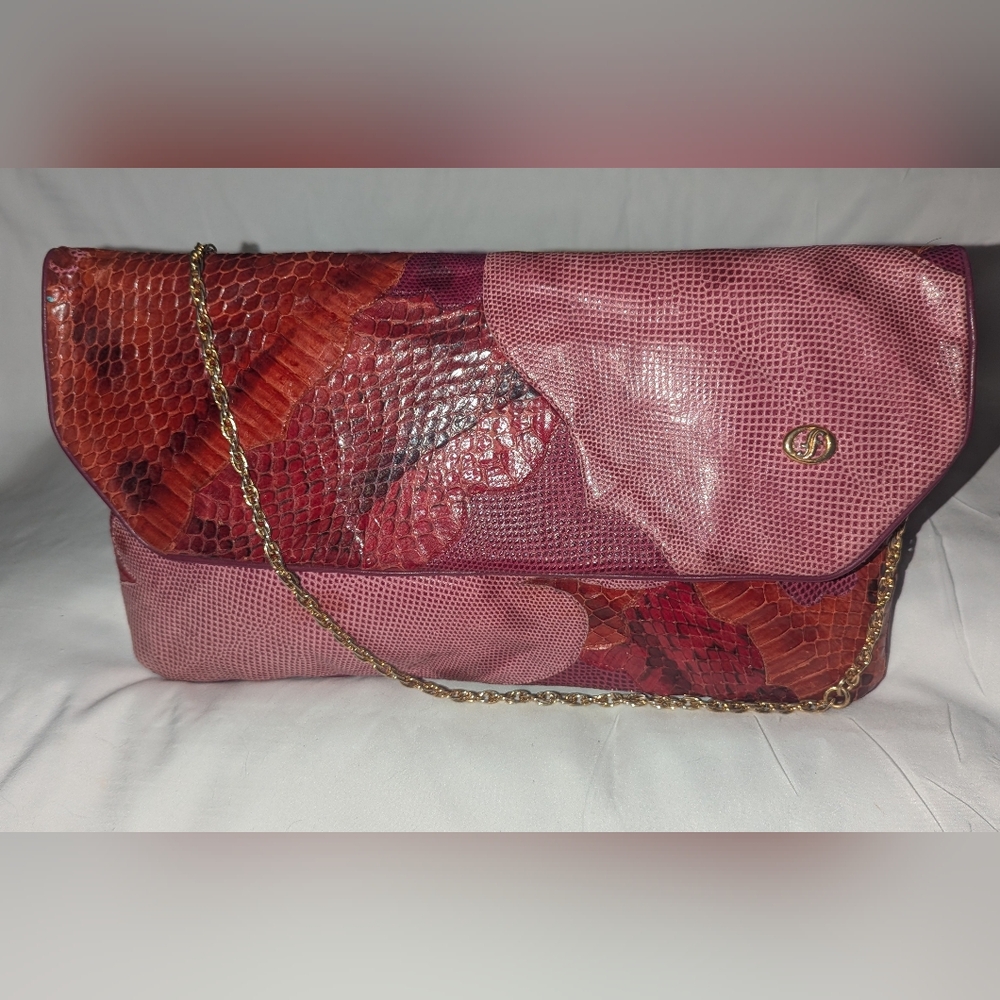 Vintage Carlo Fiori Of Italy Multicolor Snakeskin Women's Clutch Shoulder Bag.